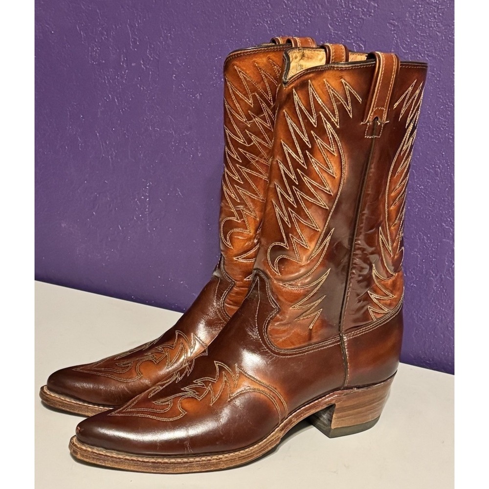 Vintage Texas Brand Cowboy Boots Mens 10.5 D Brown Leather Western Rodeo USA